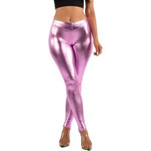 Women Metallic Shiny Leggings Faux Leather Footless Tights Skinny Pants